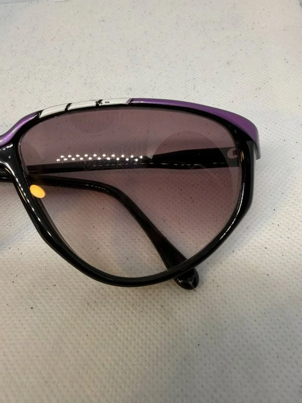 Vintage 80s Sover Black Purple Accent Temple Emblem Sunglasses Made in Italy